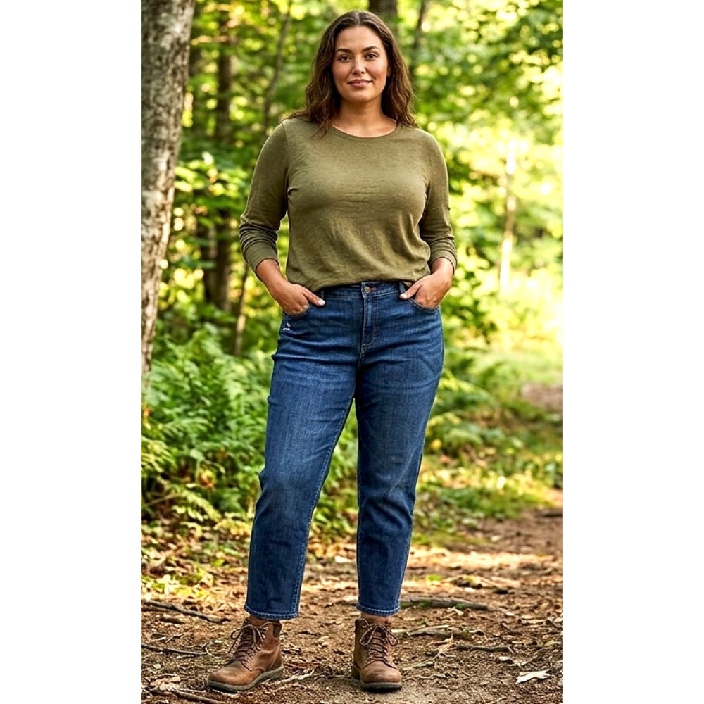 LL Bean Denim Ankle Jean 18 Reg High Rise Tapered Leg Stretch Classic Cabin Prep